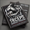 Couverture du programme 'Ultimate Triceps Workout Program' avec un bras musclé et fond noir et rouge.