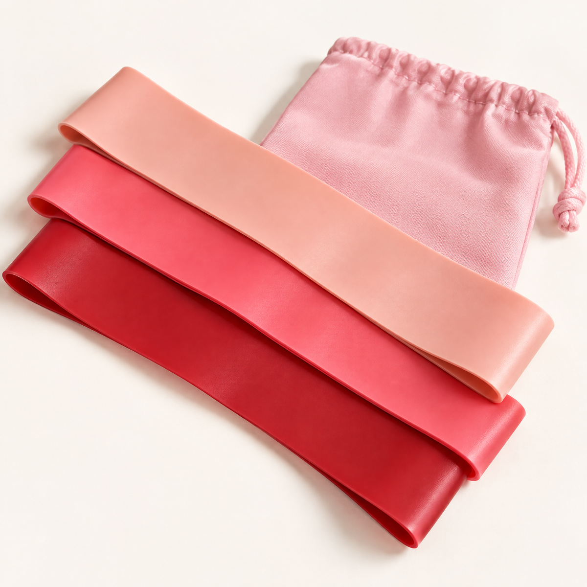 Mini-bandes élastiques fitness en latex, détail de la matière et de la pochette