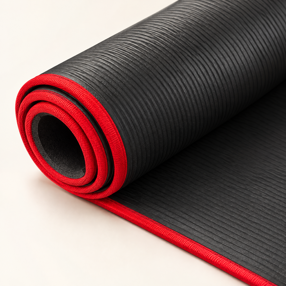 Tapis de sol 10 mm, détail de l'épaisseur et du liseré rouge