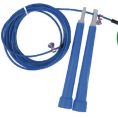 Corde a sauter enroulée bleu réglable 